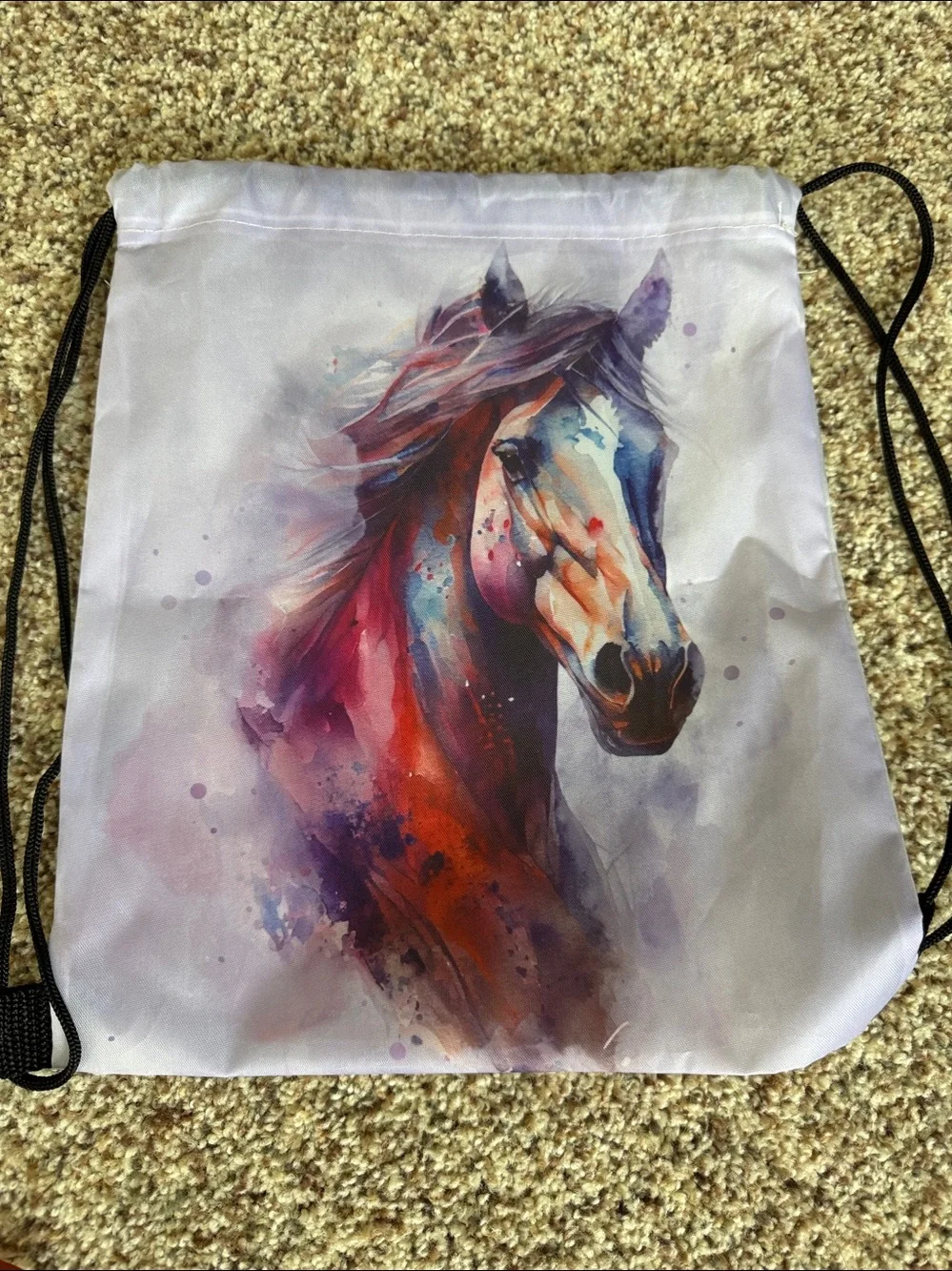 Horse themed Drawstring Backpack sticker pen bracelet notebook bundle
